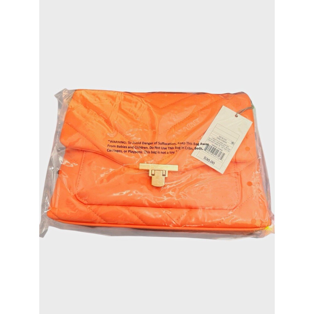 Orange Quilted Shoulder Bag Turn Lock Gold Hardware Medium Inner Pockets